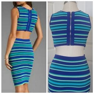 TORN by RONNY KOBO Cutout Bodycon Dress Textured Double Knit Green Blue